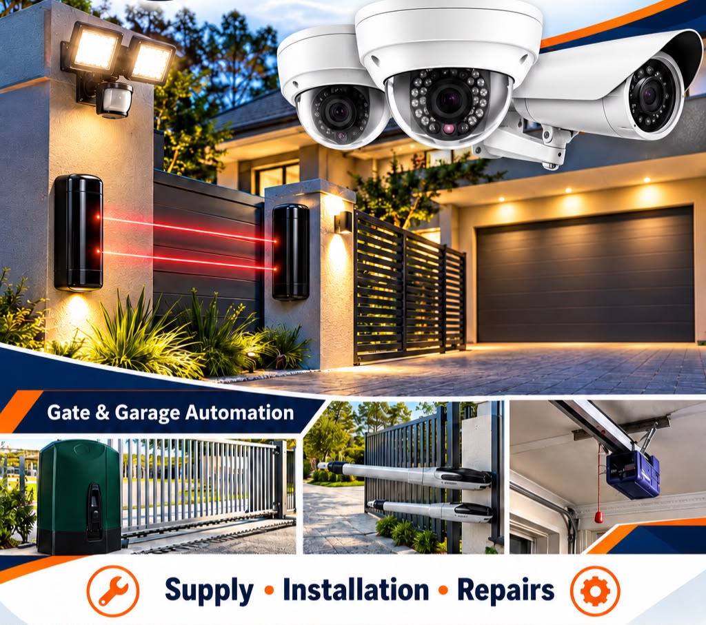 CCTV, gate and garage automation, and security beam systems